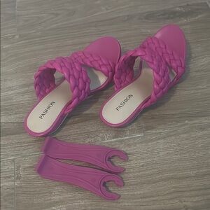 Pashion Footwear Braided Slide Sandals in Hot Pink